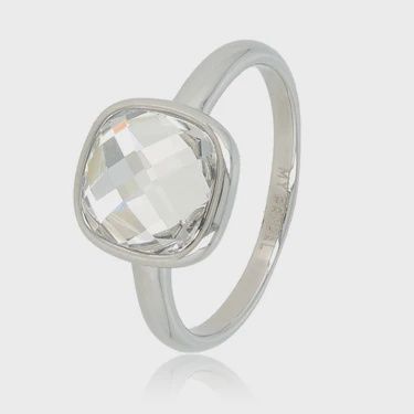 Zilveren ring - Witte facet kristal glassteen