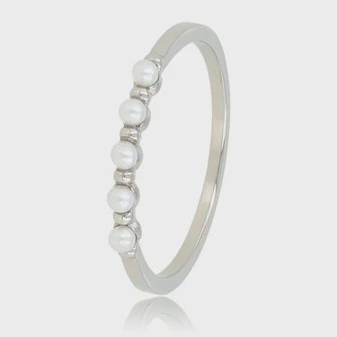 Minimalistische zilveren ring - kleine witte parels