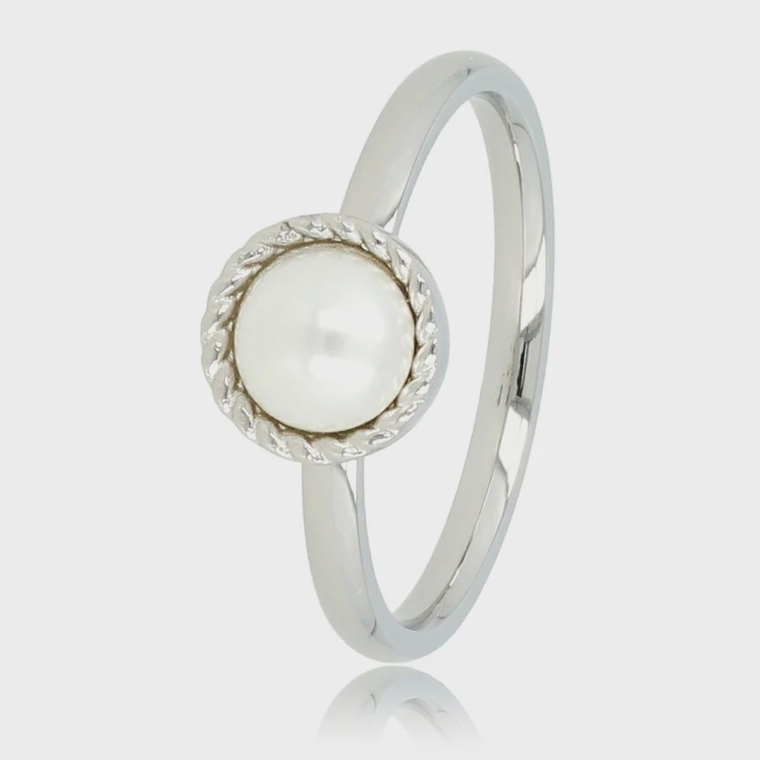 Zilveren ring - Witte parel - Vintage rand