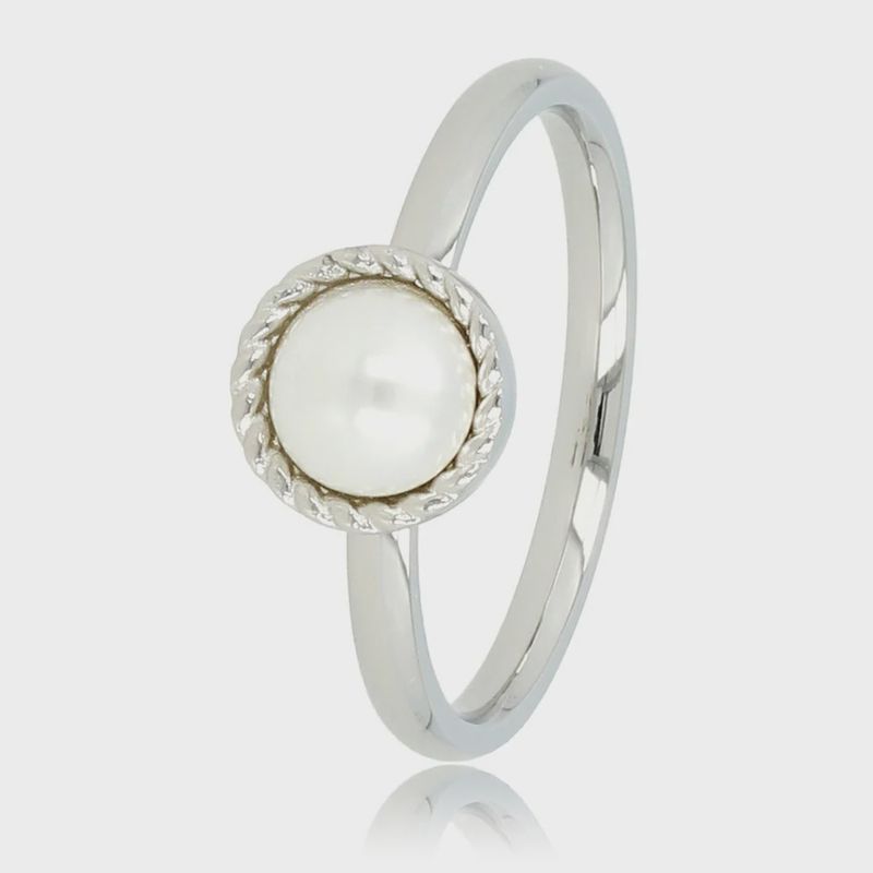 Zilveren ring - Witte parel - Vintage rand
