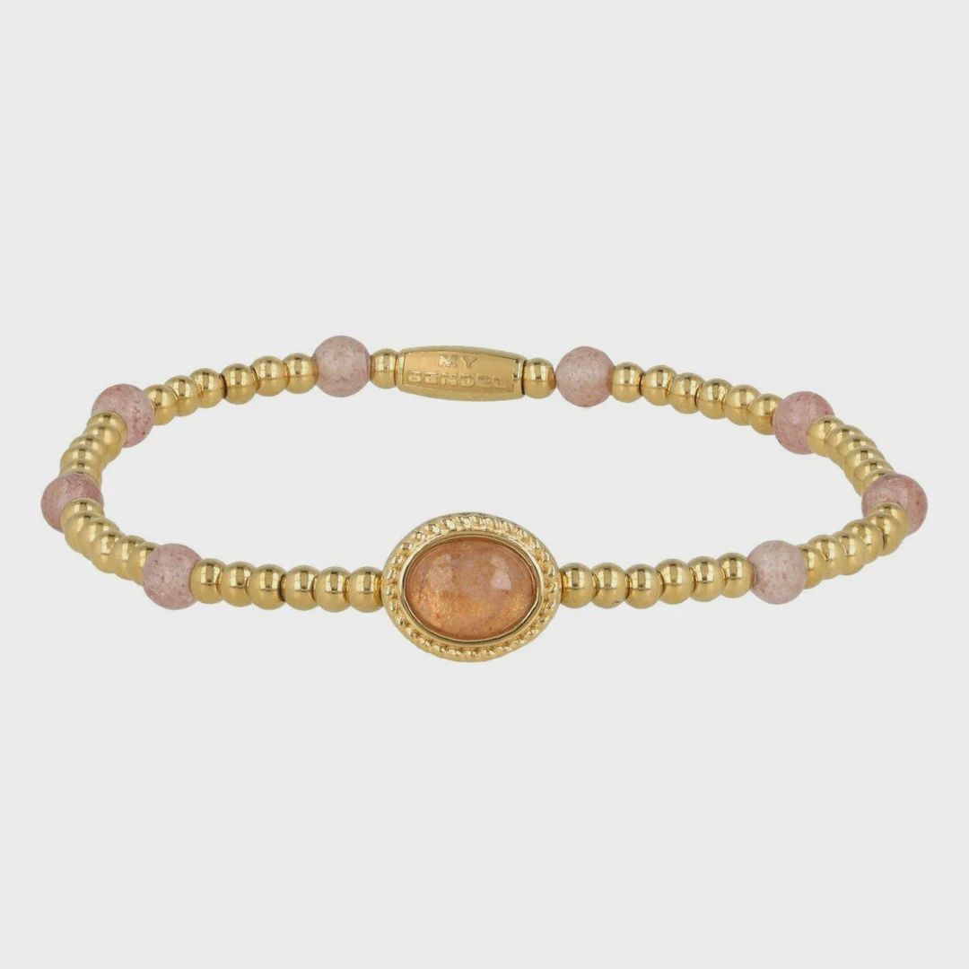 Vintage Gouden Armband met Berry Quartz kralen