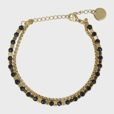 Gouden Armband met Zwarte Glasstenen - Elegant Accessoire