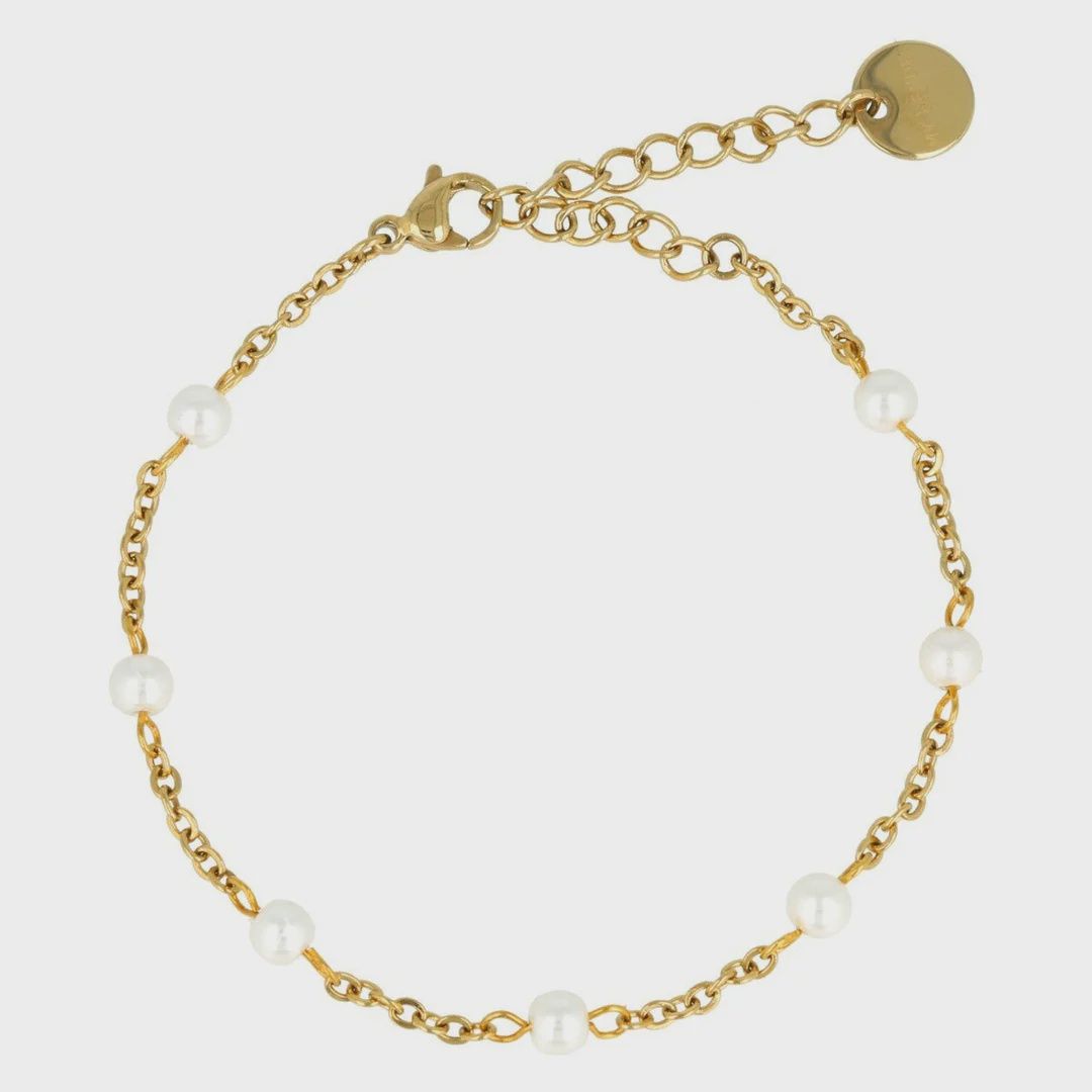 Gouden Armband met Witte Parel Schakels