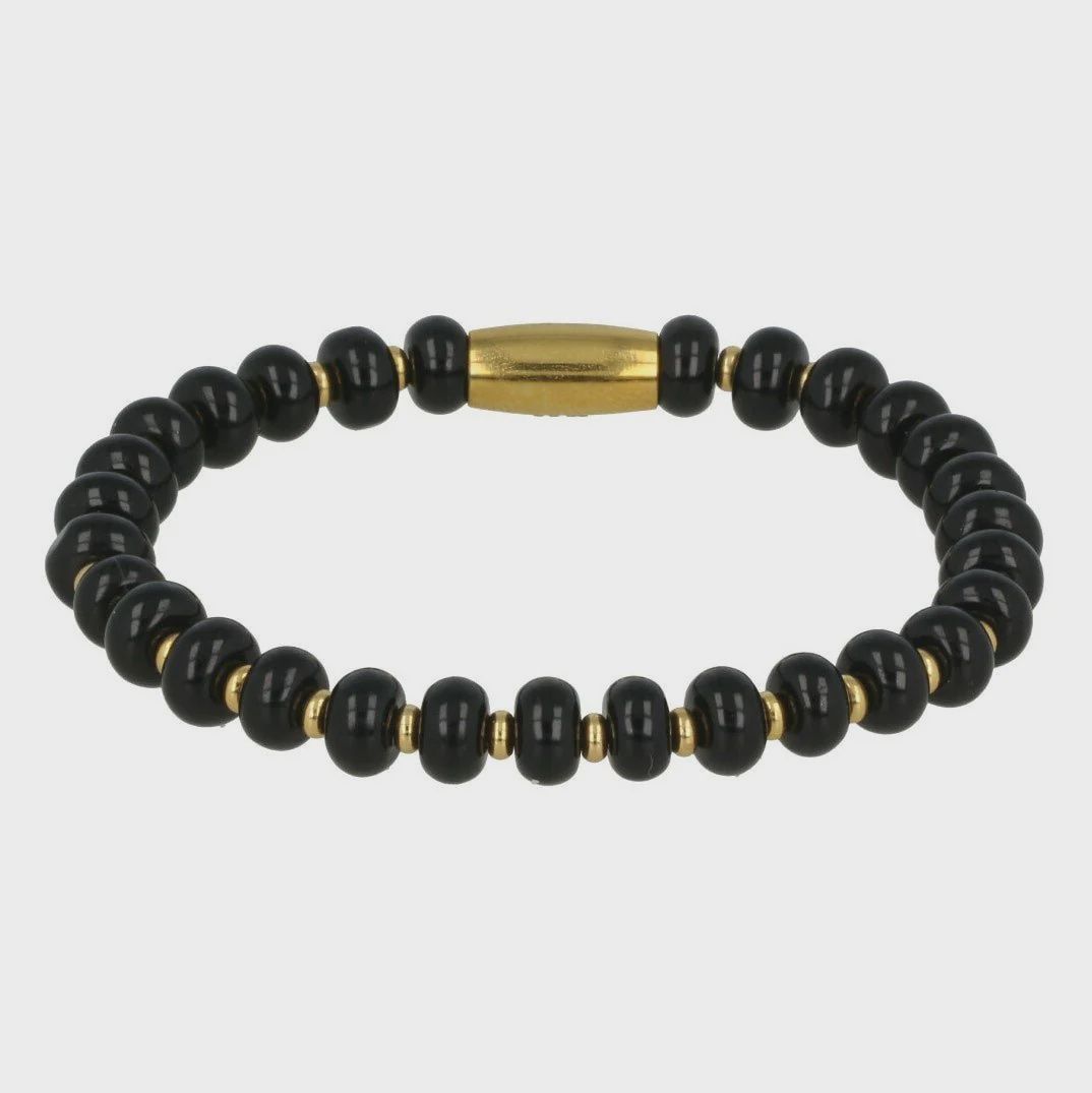 Gouden Onyx Armband - Elastisch en Stijlvol