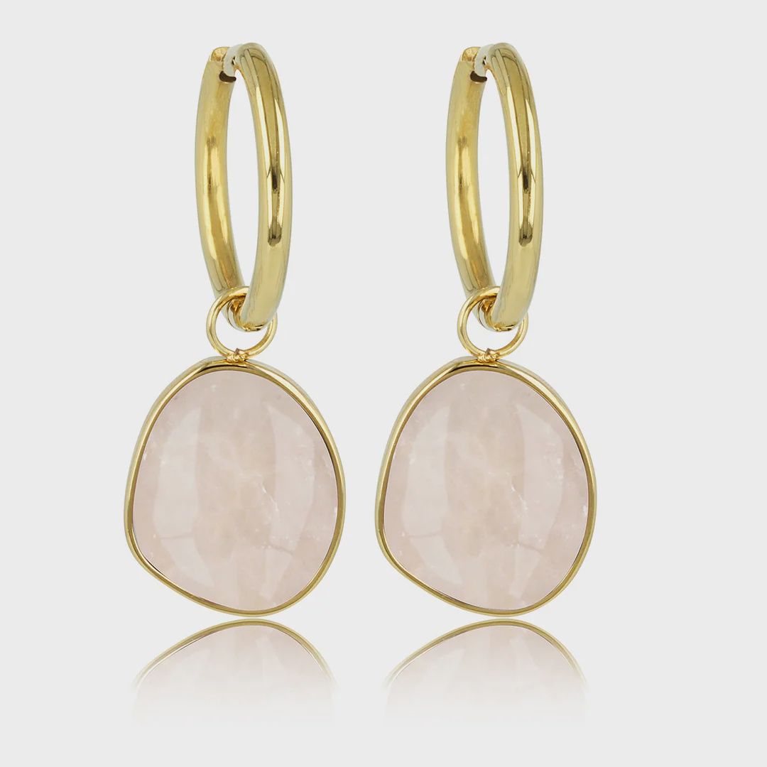 Elegante Gouden Oorbellen met Rose Quartz Hanger