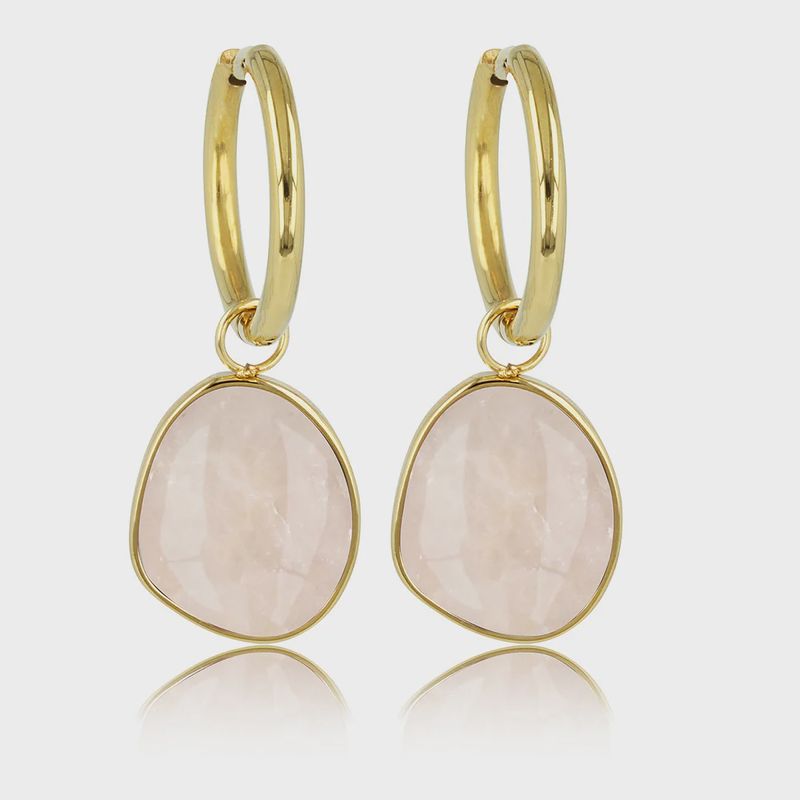 Elegante Gouden Oorbellen met Rose Quartz Hanger