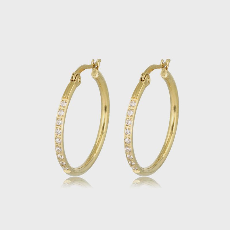 Stralende Gouden Oorringen met Zirkonia 25mm