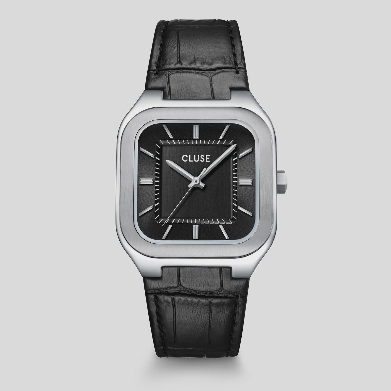 Quadrus Watch Leather, Black, Silver Colour