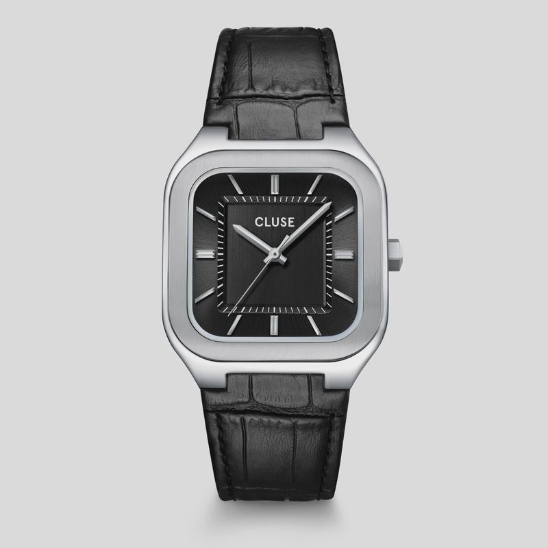 Quadrus Watch Leather, Black, Silver Colour