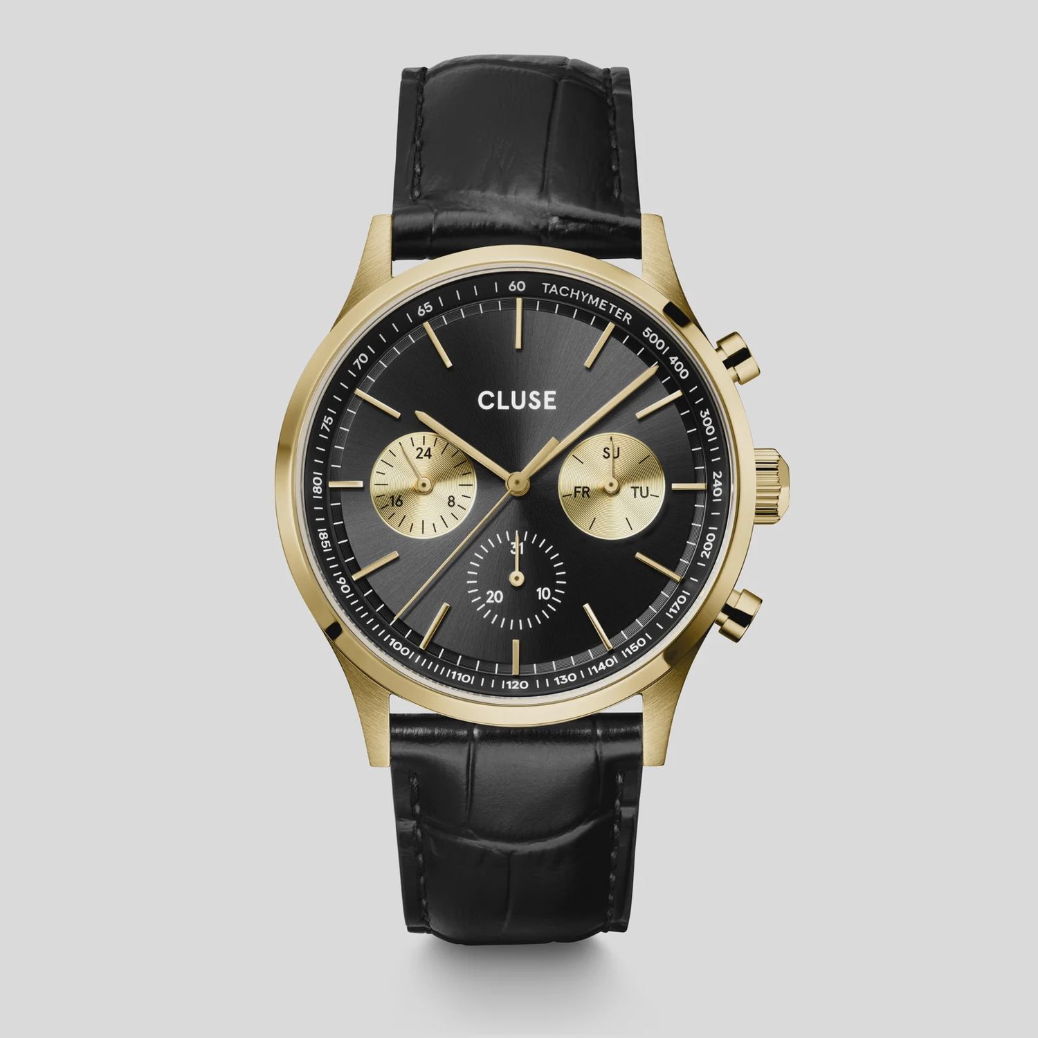 Anthéor Multifunction Watch Leather, Full Black, Gold Colour