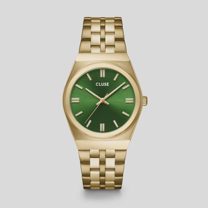 Retro 70&#39;s Watch Steel, Forest Green, Gold Colour