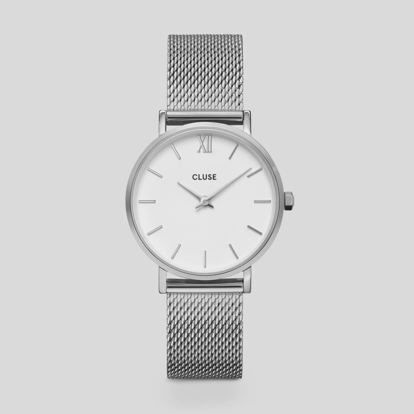 Minuit Watch Mesh, White, Silver Colour