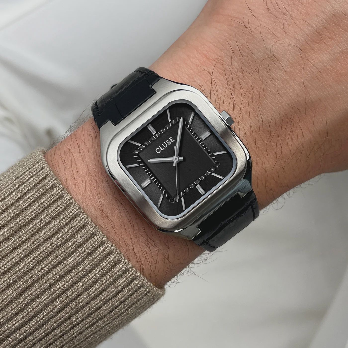 Quadrus Watch Leather, Black, Silver Colour