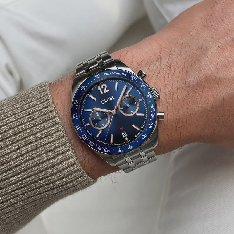 Aravis Dual Timer Watch Steel, Blue, Silver Colour