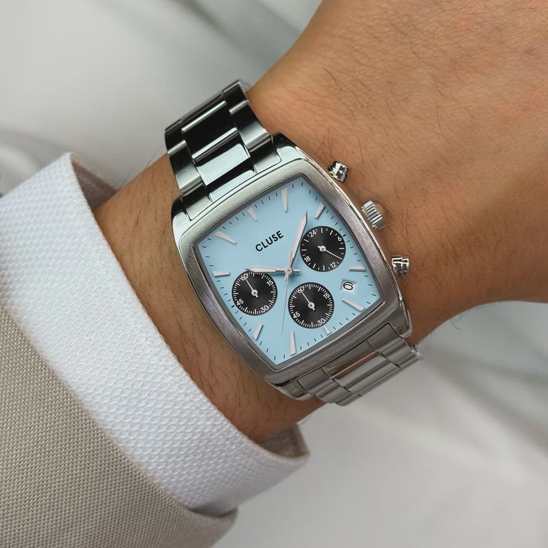Quartaut Chrono Watch Steel, Blue and Black, Silver Colour