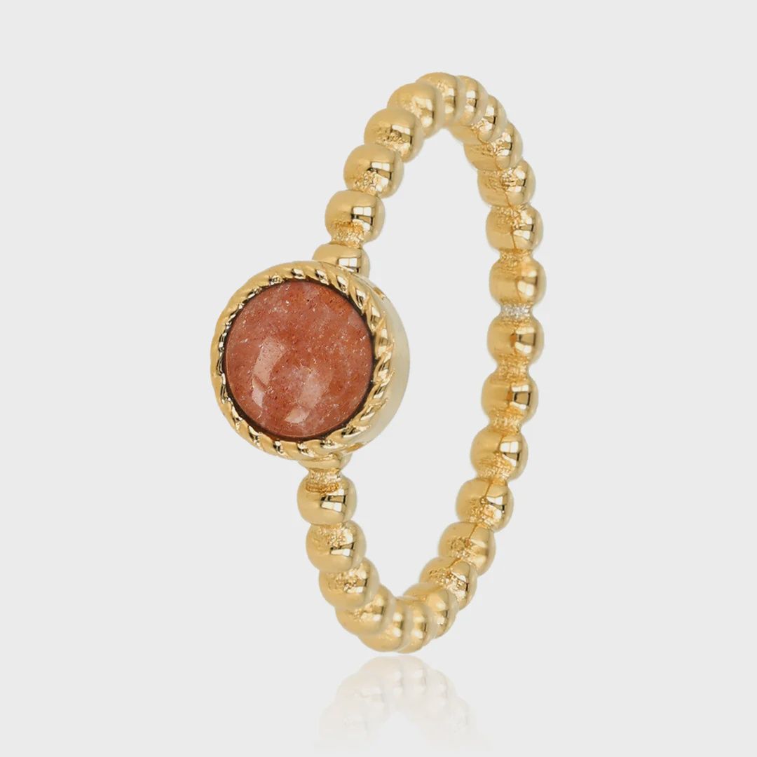 Berry Quartz Ring met Bolletjes | Goudkleurig &amp; Rood