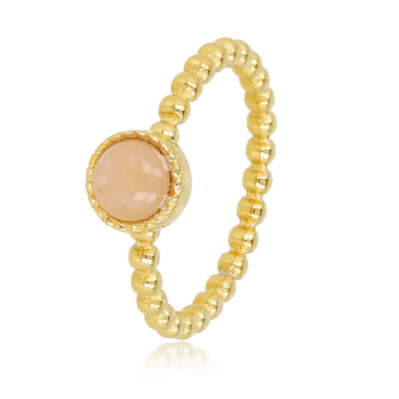 Rose Quartz Ring met Bolletjes - Goudkleurig &amp; Roze