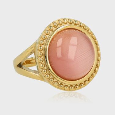Vintage Ring met Pink Moonstone - Goudkleurig &amp; Roze