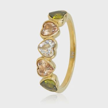 Hartjes Ring met Verschillende Kleuren Kristalglas - Goudkleurig