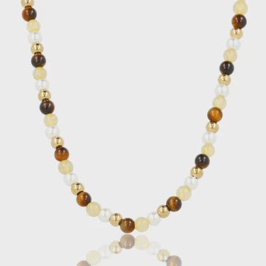 Kralenketting met Verschillende Edelstenen - Tiger Eye, Citrine en Parels