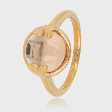 Ronde Ring met Hartjesdetail - Goudkleurig &amp; Champagne Glassteen
