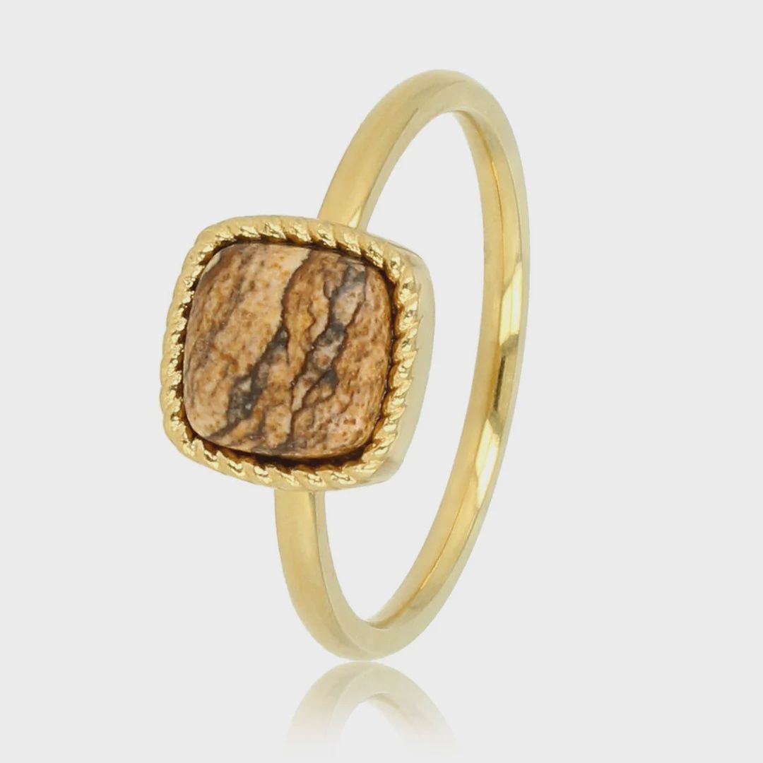 Gouden zegelring - Picture Jasper edelsteen - Klassiek design