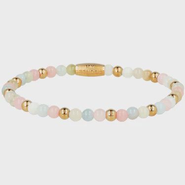 Elastische Kralenarmband met Verschillende Edelstenen - Rose Quartz, Morganite &amp; Moonstone