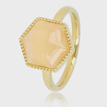 Gouden Zeshoek Ring met Rose Quartz Edelsteen