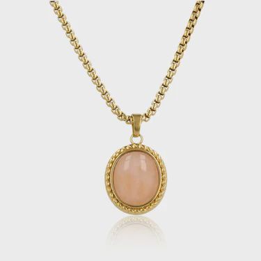 Vintage Ketting met Pink Moonstone Hanger - Goudkleurig &amp; Roze