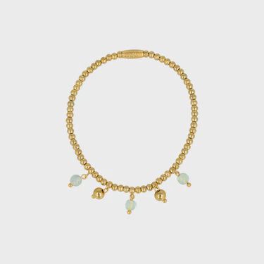 Elastische Kralenarmband met Ronde Bedels - Goudkleurig &amp; Green Fluorite