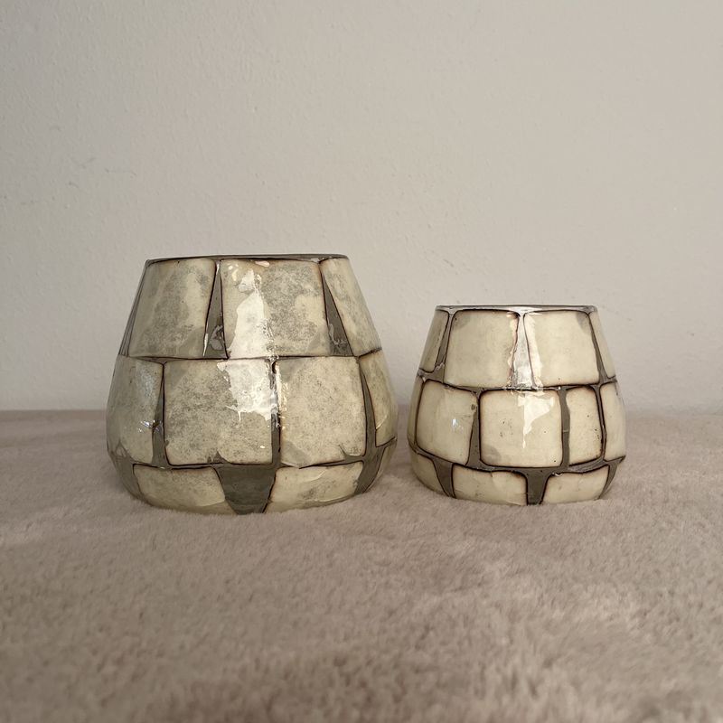 Glazen Theelicht M creme