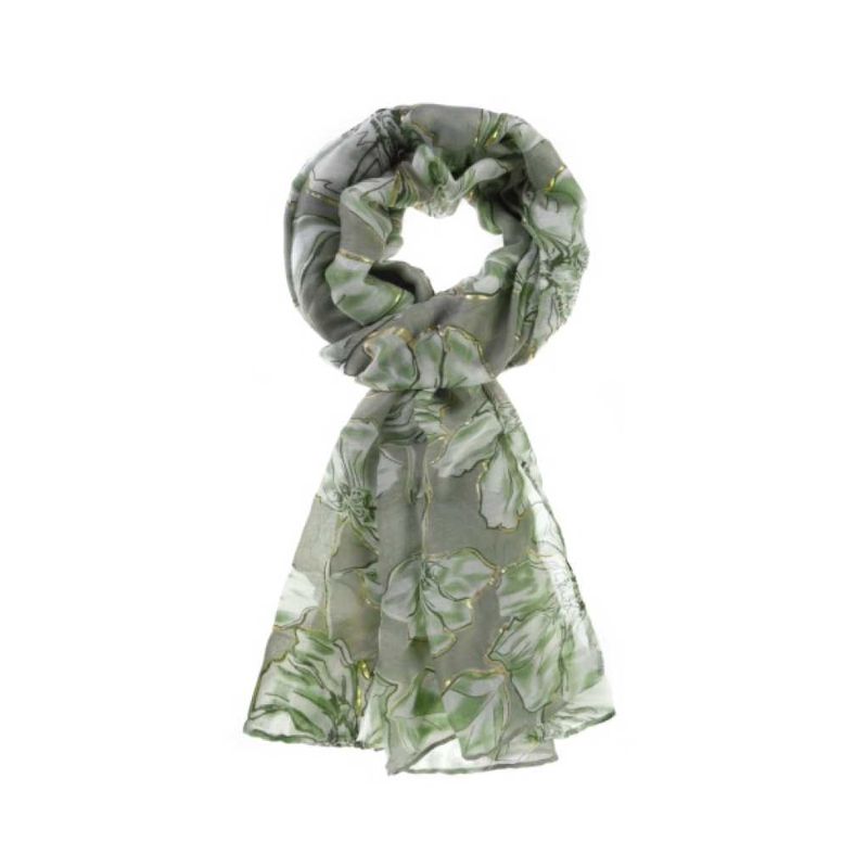 scarf flower green 90x180 100 PE gold 110g