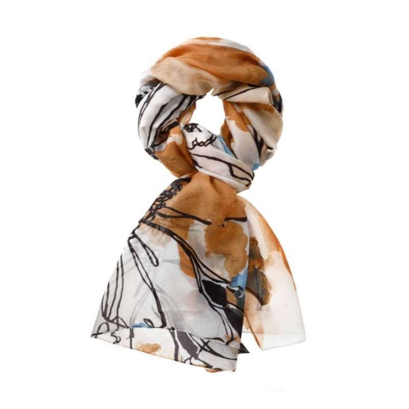 scarf flower brown orange 90x180  silk feel 80g