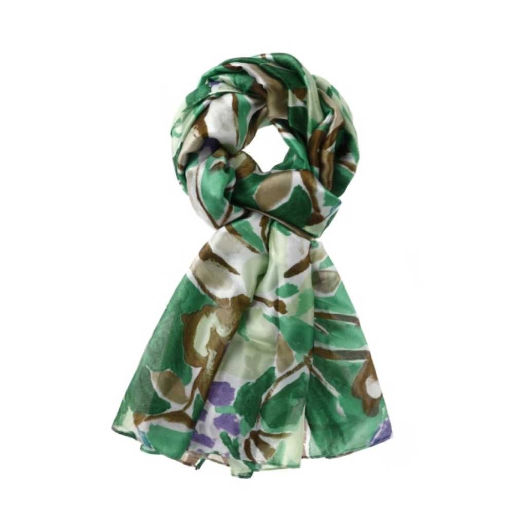scarf flower green 90x180  silk feel 80g