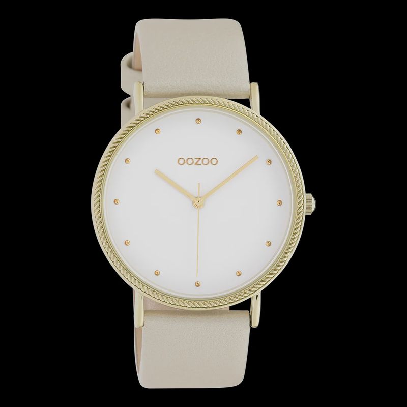 Goudkleurig horloge met gouden abrikozenleren band