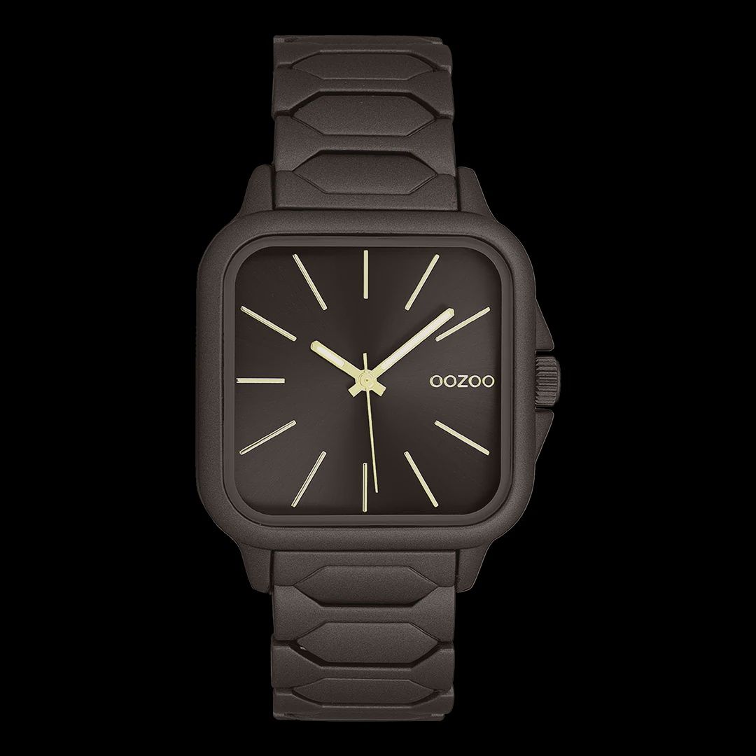 Donkerbruin horloge met roestvrijstalen armband