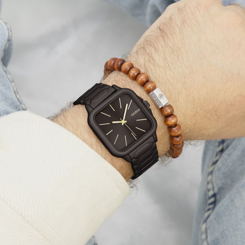 Donkerbruin horloge met roestvrijstalen armband