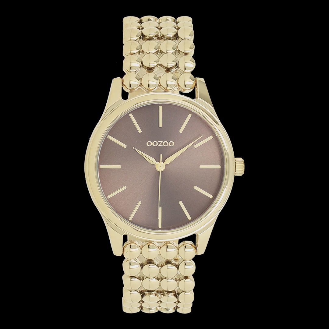Goudkleurig horloge met dot link-armband taupe