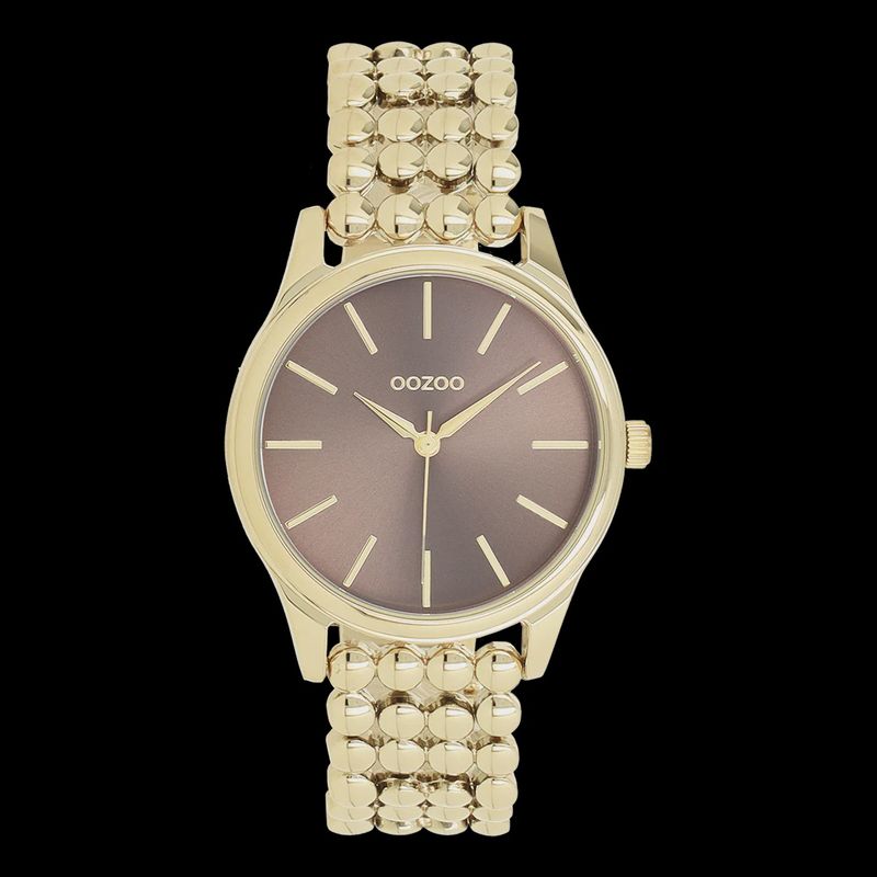 Goudkleurig horloge met dot link-armband taupe