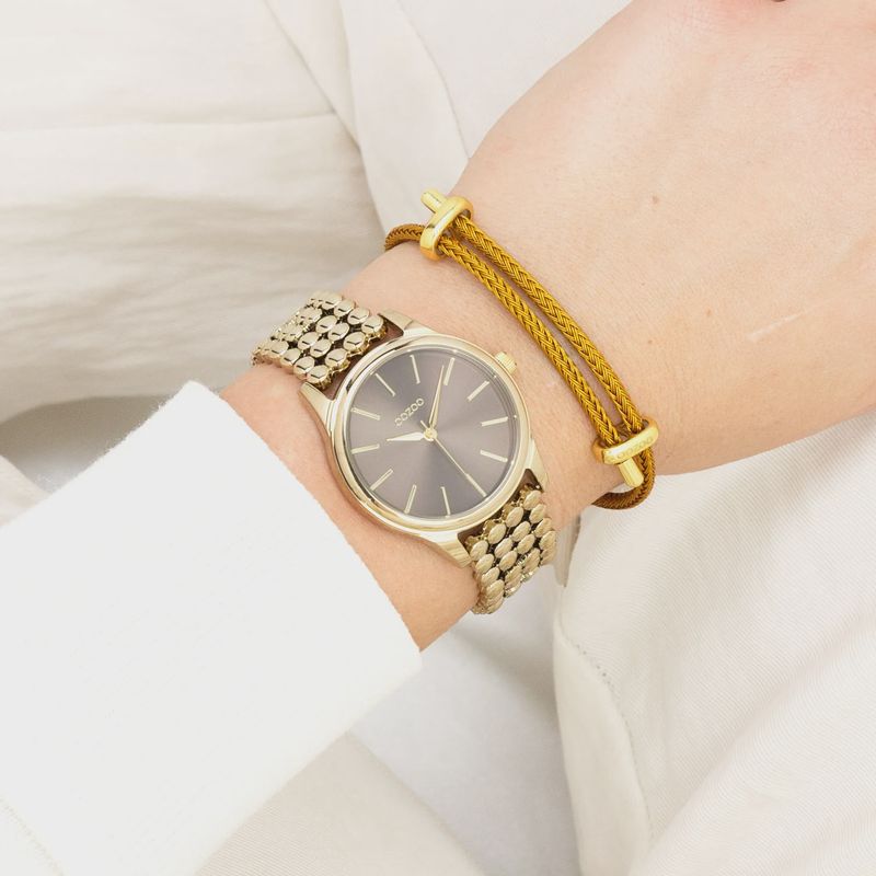 Goudkleurig horloge met dot link-armband taupe