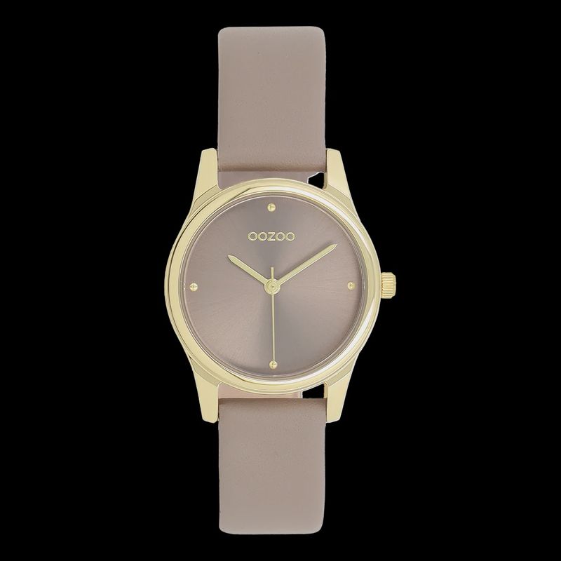 Goudkleurig horloge met taupe leren band
