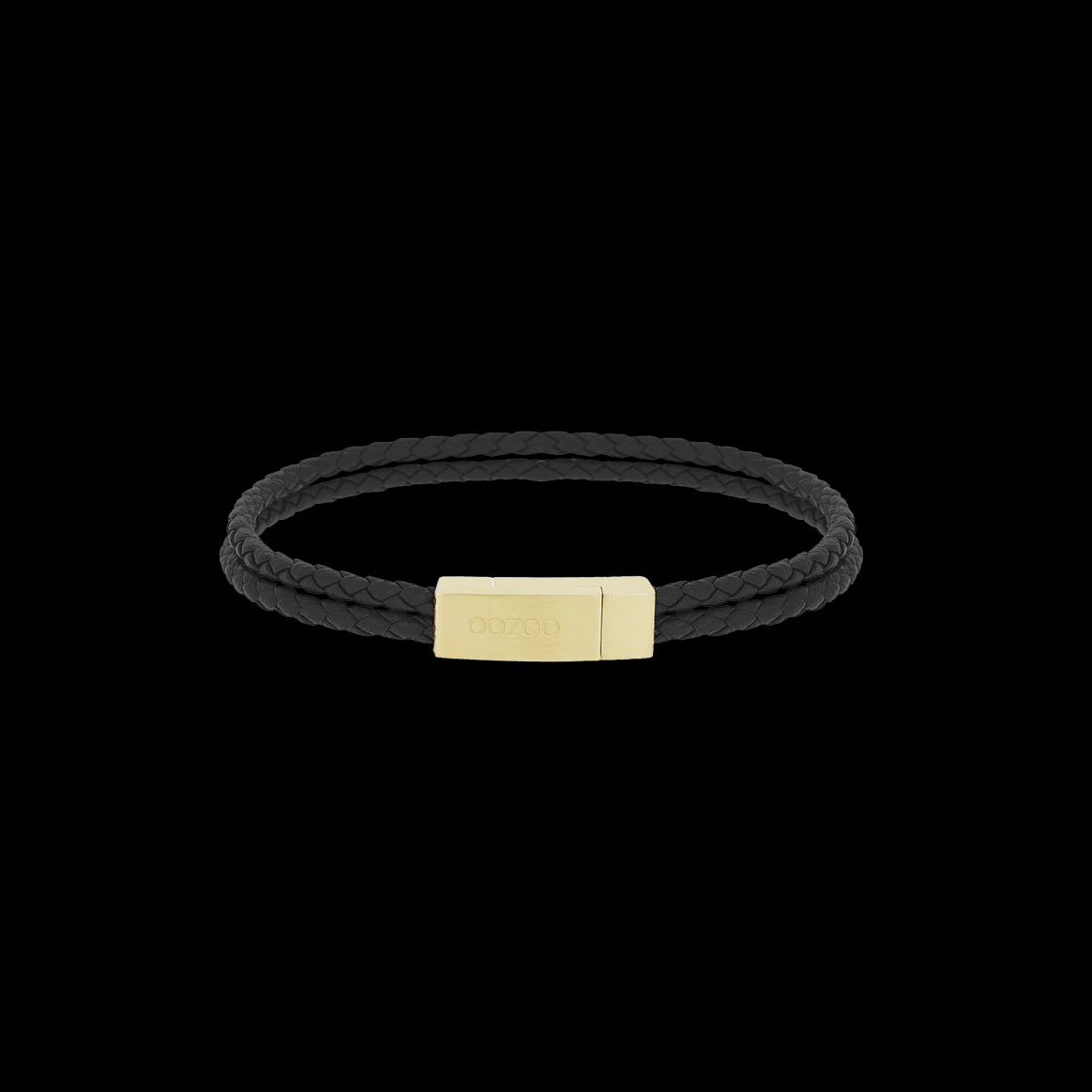 Zwarte gevlochten leren armband goud