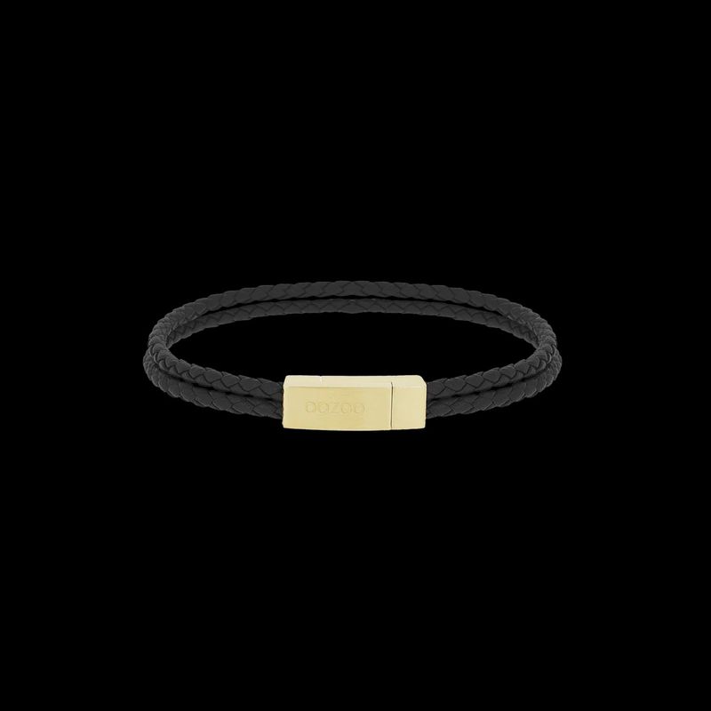 Zwarte gevlochten leren armband goud