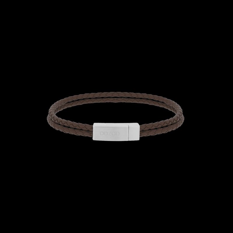 Bruine gevlochten leren armband