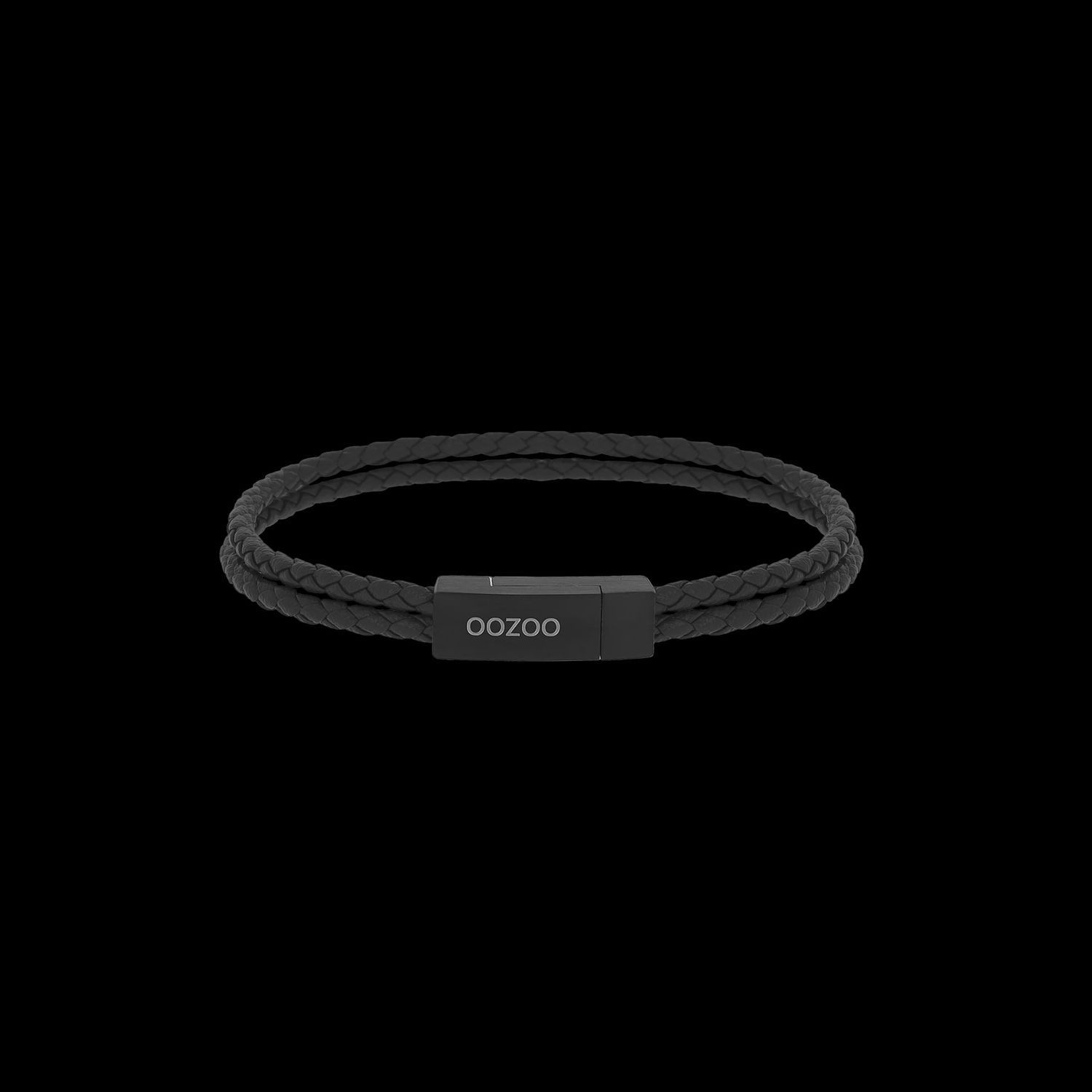 Zwarte gevlochten leren armband