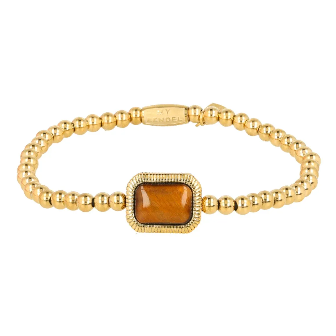 Armband met Rechthoekige Edelsteen en Ribbelrand • Tiger Eye