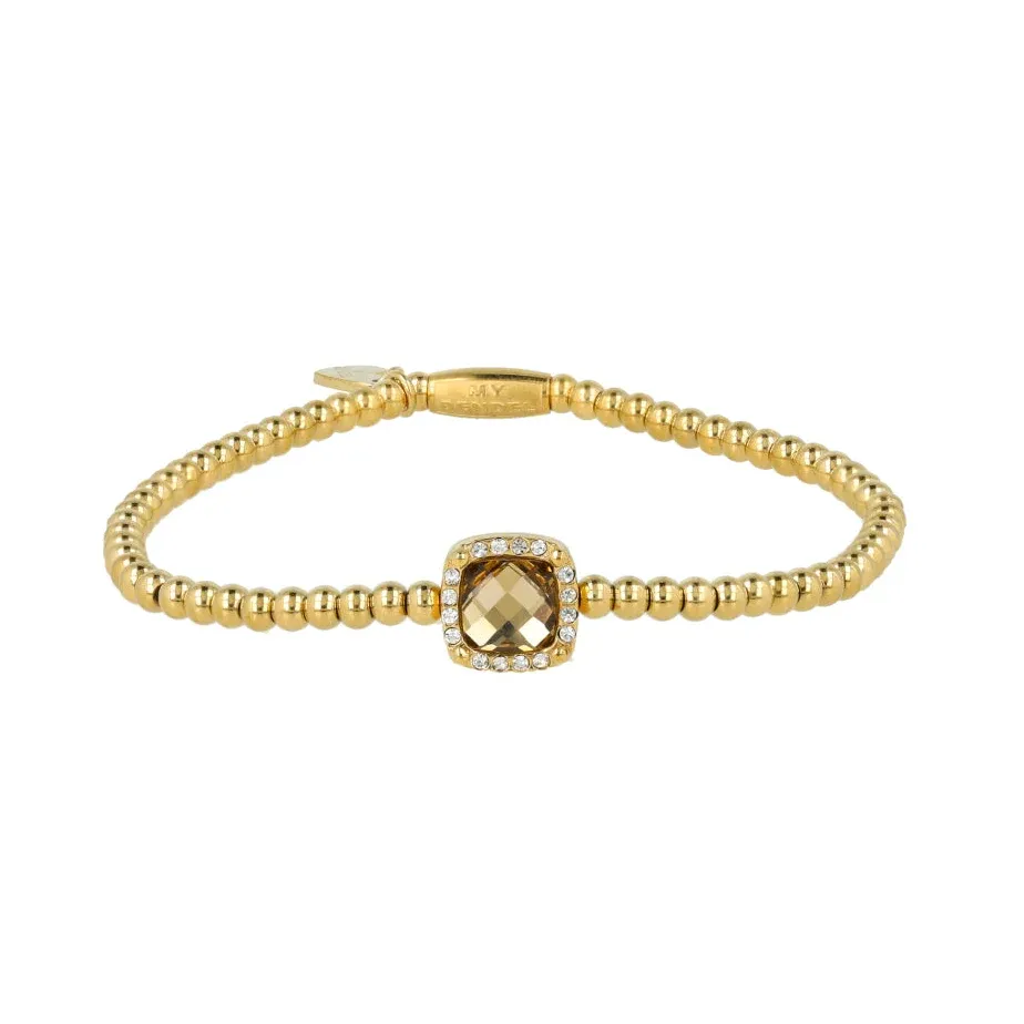 Armband met Vierkante Glassteen &amp; Zirkonia • Smoky Topaz