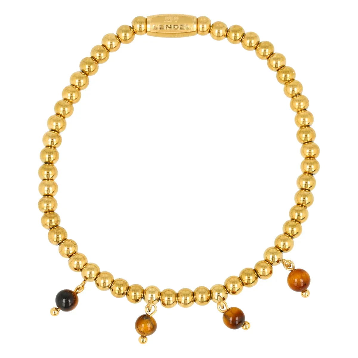 Elastische Armband met Ronde Edelstenen Bedels • Tiger Eye