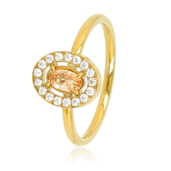 Ring met Ovale Glassteen &amp; Zirkonia • Golden Peach