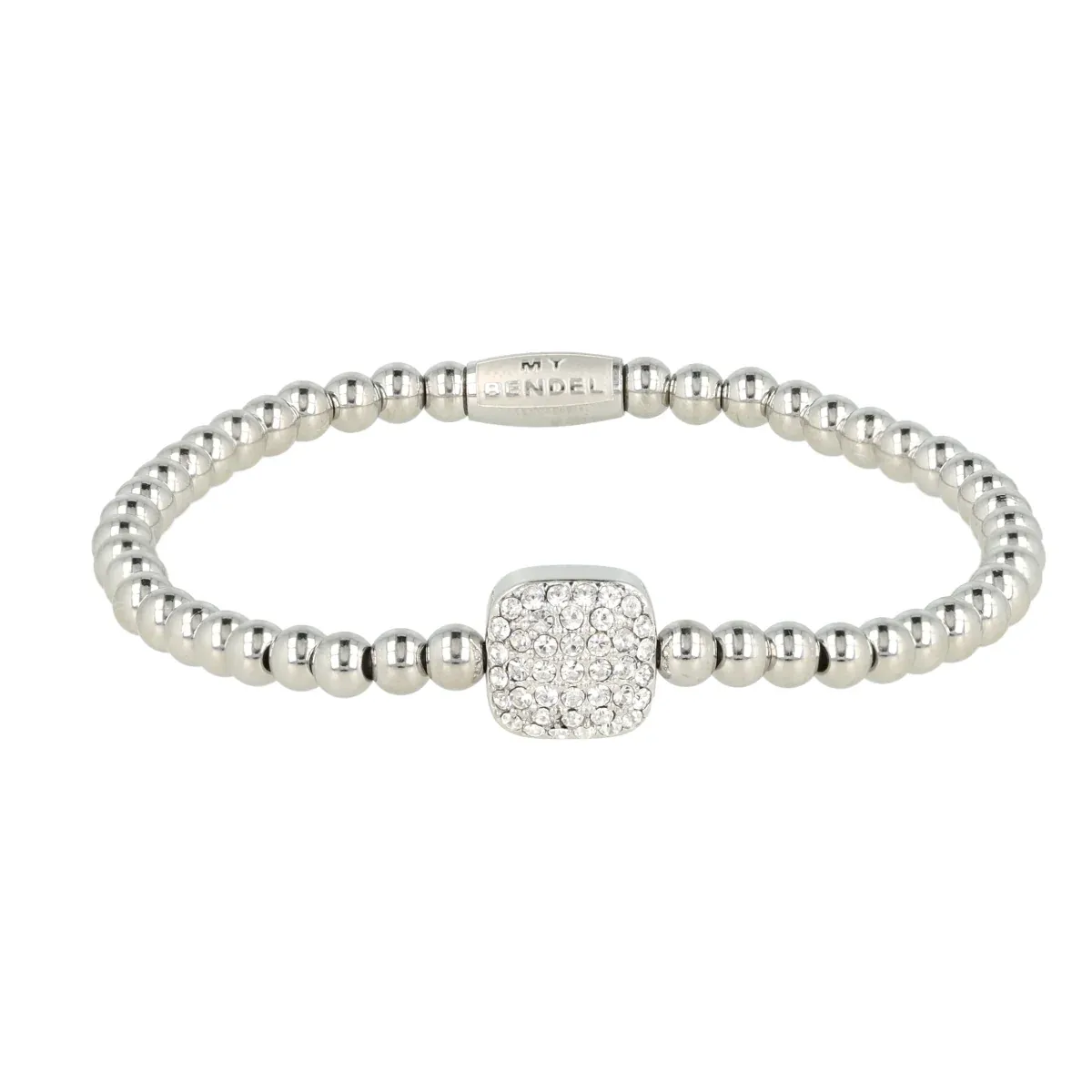 Armband met Vierkante Bedel van Zirkonia Steentjes • Zilver